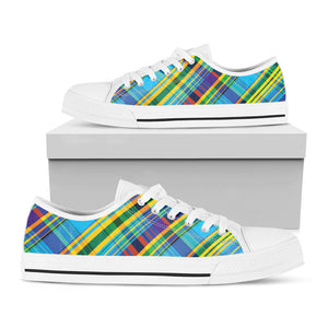 Colorful Tartan Pattern Print White Low Top Sneakers