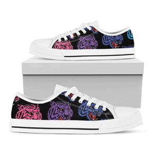 Colorful Tiger Head Pattern Print White Low Top Sneakers