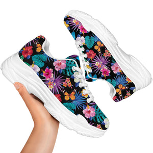 Colorful Tropical Jungle Hawaiian Print White Chunky Shoes