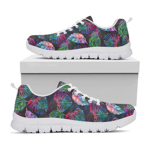 Colorful Tropical Leaves Pattern Print White Running Shoes