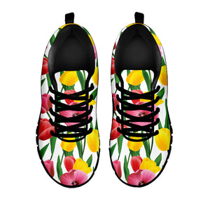 Colorful Tulip Pattern Print Black Running Shoes