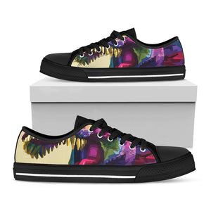 Colorful Tyrannosaurus Rex Print Black Low Top Sneakers
