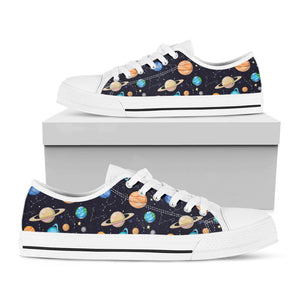 Constellations And Planets Pattern Print White Low Top Sneakers
