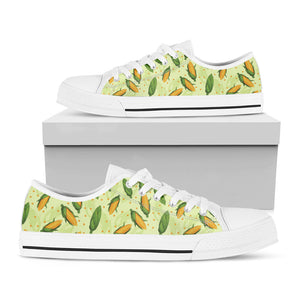 Corncob Pattern Print White Low Top Sneakers