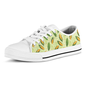 Corncob Pattern Print White Low Top Sneakers