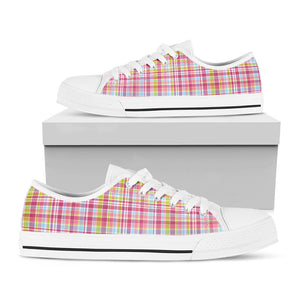 Cotton Candy Pastel Plaid Pattern Print White Low Top Sneakers