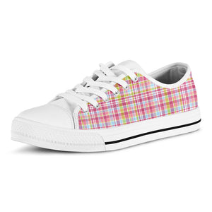 Cotton Candy Pastel Plaid Pattern Print White Low Top Sneakers