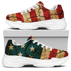 Cracked American Flag Print White Chunky Shoes