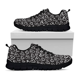 Cute Black And White Heart Pattern Print Black Running Shoes
