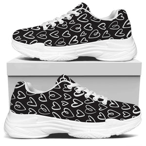 Cute Black And White Heart Pattern Print White Chunky Shoes