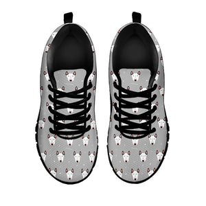 Cute Bull Terrier Faces Pattern Print Black Running Shoes