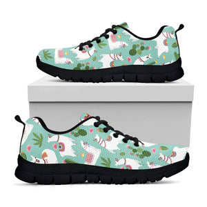 Cute Cactus And Llama Pattern Print Black Running Shoes