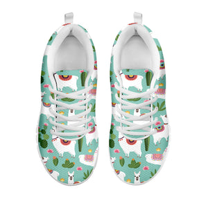 Cute Cactus And Llama Pattern Print White Running Shoes