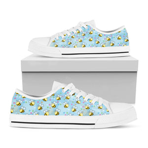 Cute Cartoon Bee Pattern Print White Low Top Sneakers