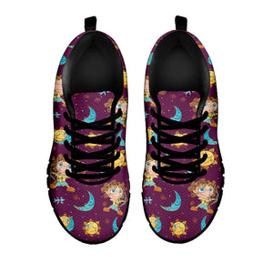 Cute Cartoon Sagittarius Pattern Print Black Running Shoes