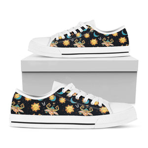 Cute Cartoon Taurus Pattern Print White Low Top Sneakers