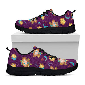 Cute Cartoon Virgo Pattern Print Black Running Shoes