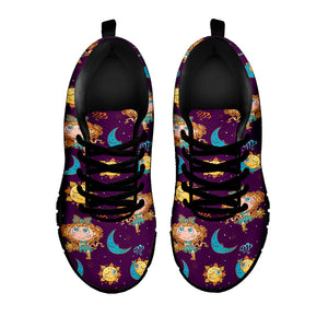 Cute Cartoon Virgo Pattern Print Black Running Shoes