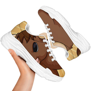 Cute Chinese Ox Zodiac Print White Chunky Shoes