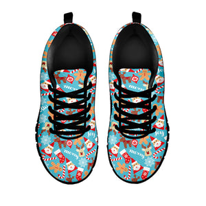 Cute Christmas Elements Pattern Print Black Running Shoes