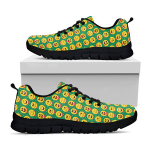 Cute Christmas Emoji Pattern Print Black Running Shoes