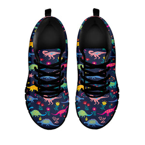 Cute Dino Floral Pattern Print Black Running Shoes