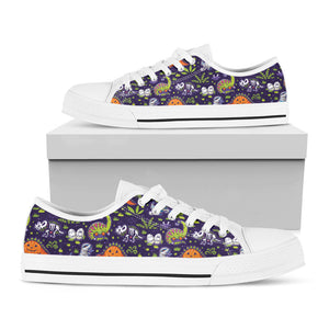 Cute Dino Halloween Pattern Print White Low Top Sneakers