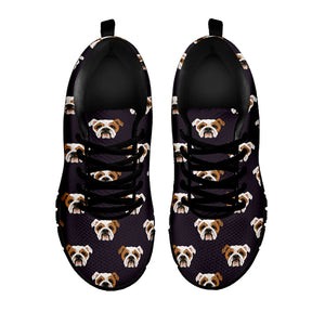 Cute English Bulldog Pattern Print Black Running Shoes
