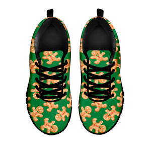 Cute Gingerbread Man Pattern Print Black Running Shoes
