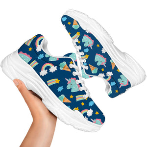 Cute Girly Unicorn Pattern Print White Chunky Shoes