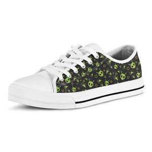 Cute Green Alien Pattern Print White Low Top Sneakers