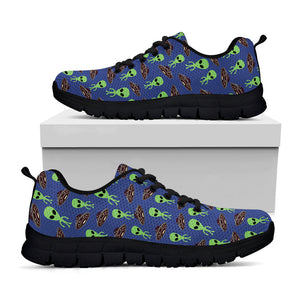 Cute Green Alien UFO Print Black Running Shoes