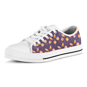 Cute Halloween Candy Pattern Print White Low Top Sneakers