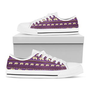Cute Indian Tribal Elephant Print White Low Top Sneakers