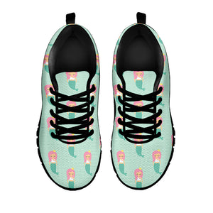 Cute Mermaid Pattern Print Black Running Shoes