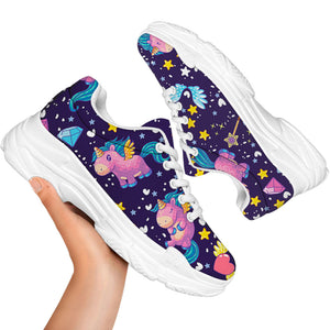 Cute Night Star Unicorn Pattern Print White Chunky Shoes