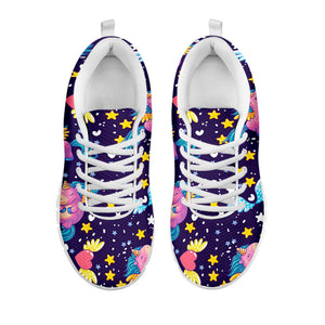 Cute Night Star Unicorn Pattern Print White Running Shoes
