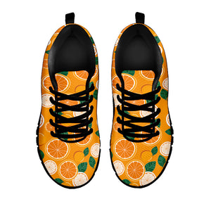 Cute Orange Fruit Pattern Print Black Running Shoes