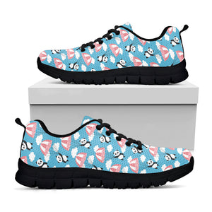 Cute Panda And Parachute Pattern Print Black Running Shoes
