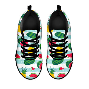Cute Pineapple Watermelon Pattern Print Black Running Shoes