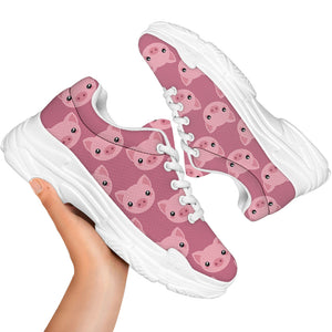 Cute Pink Pig Pattern Print White Chunky Shoes