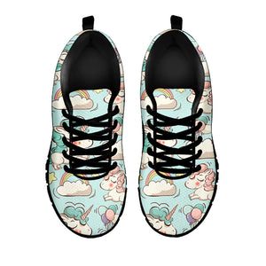 Cute Rainbow Unicorn Pattern Print Black Running Shoes
