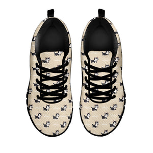 Cute Siberian Husky Pattern Print Black Running Shoes