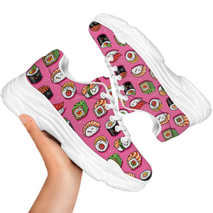 Cute Sushi And Rolls Pattern Print White Chunky Shoes