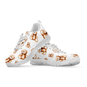 Cute Teddy Bear Pattern Print White Running Shoes