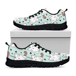 Cute Unicorn Cat Pattern Print Black Running Shoes