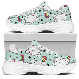Cute Unicorn Cat Pattern Print White Chunky Shoes