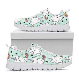 Cute Unicorn Cat Pattern Print White Running Shoes