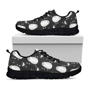 Cute White And Grey Owl Pattern Print Black Running Shoes