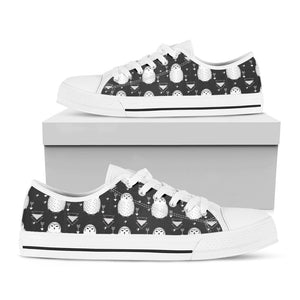 Cute White And Grey Owl Pattern Print White Low Top Sneakers
